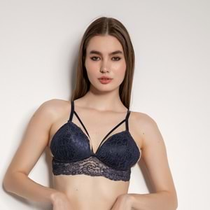 KOYU LACİVERT DESTEKSİZ İPLİ DANTELLİ BRALET