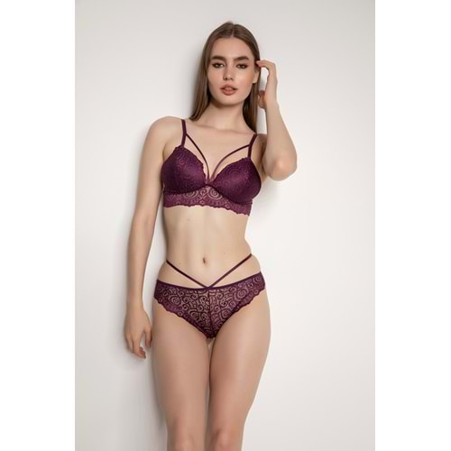 MÜRDÜM DESTEKSİZ İPLİ DANTELLİ BRALET TAKIM