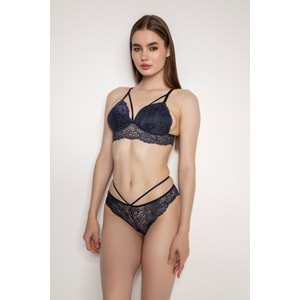 KOYU LACİVERT DESTEKSİZ İPLİ DANTELLİ BRALET TAKIM